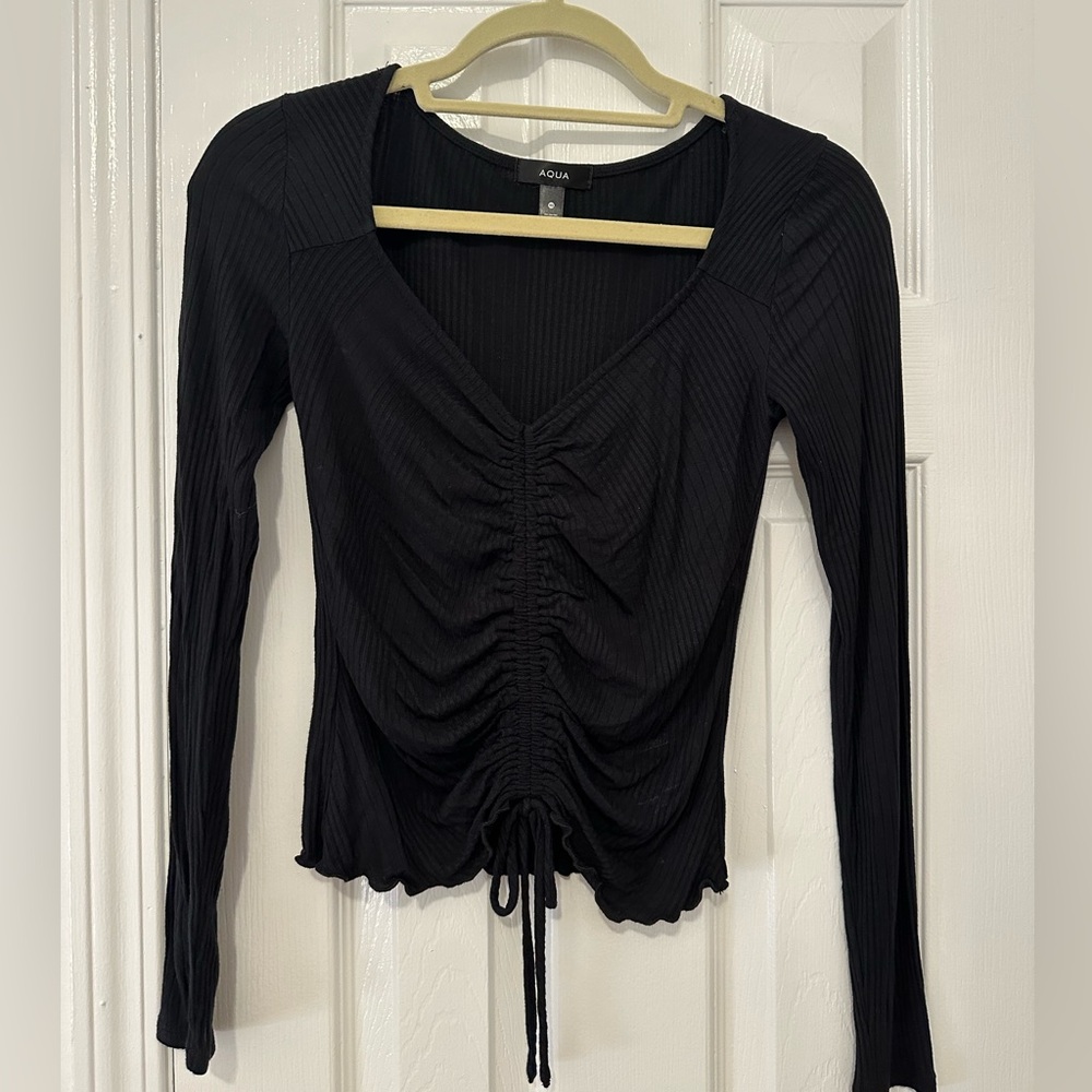Black Ruched Long Sleeve Shirt